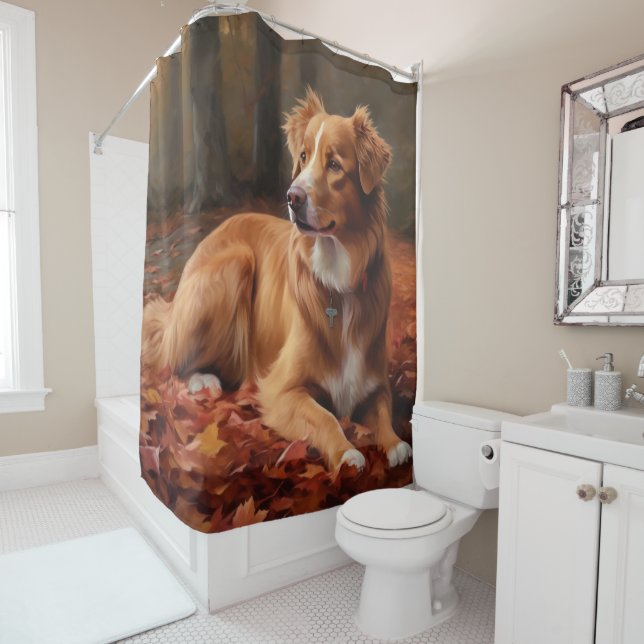 Cortina Para Box Terrier de Nova Scotia no Outono Folhas Caem (In Situ)
