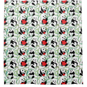 Cortina Para Box teste padrão com as pandas bonitas com corações