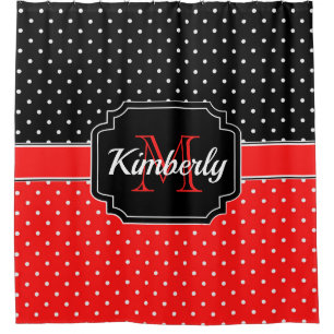 Cortina Para Box Teste padrão de pontos preto & vermelho