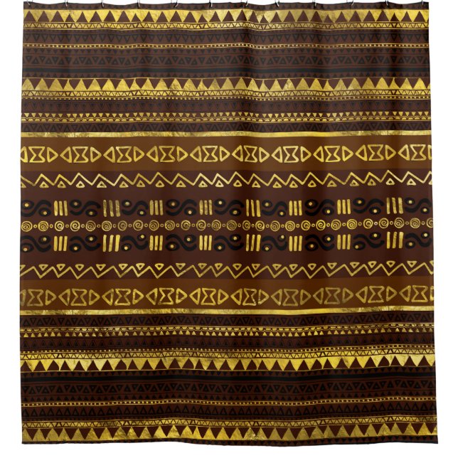 Cortina Para Box Teste padrão dourado africano étnico no marrom (Frente)
