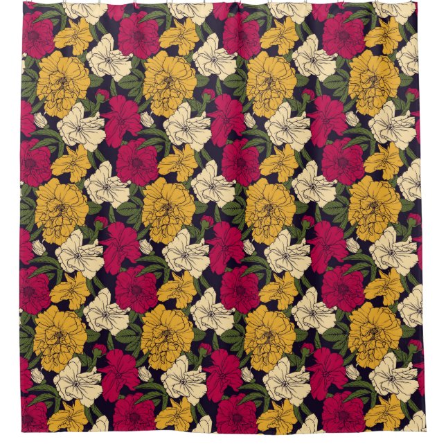 Cortina Para Box Teste padrão floral elegante (Frente)