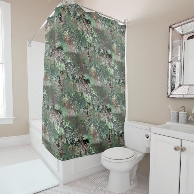 Cortina Para Box Textura estranha em verde-cinza com crânio abstrat (In Situ)