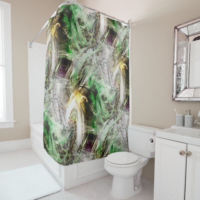 Cortina Para Box Textura russa sob tinta verde e amarela flutuante (In Situ)