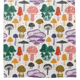 Cortina Para Box Textura Vintage de Cogumelos Florestais