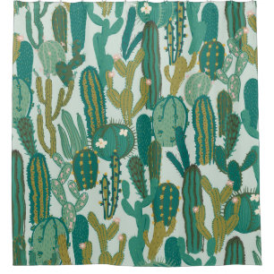 Cortina Para Box Textura Vintage Repetida De Cactus Green