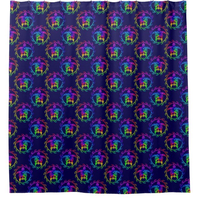 Cortina Para Box Tie Dye Tribal Turtle Moari Sun Blue (Frente)