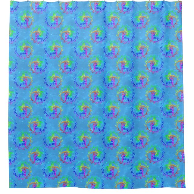 Cortina Para Box Tie Dye Tribal Turtle Moari Sun Light Blue (Frente)