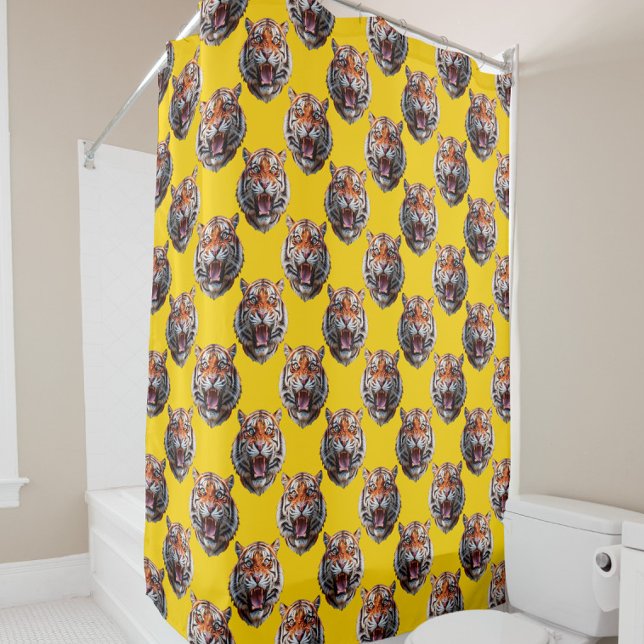 Cortina Para Box Tiger Head Pattern Design Yellow  (Criador carregado)