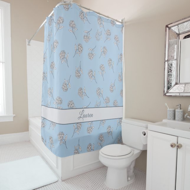 Cortina Para Box Timeless Botanical Bloom Soft Blue Monogram  (In Situ)