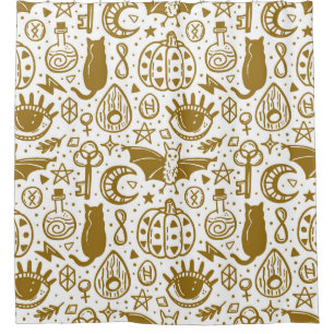 Cortina Para Box Tinta de ouro de Halloween, padrão de silhueta sem