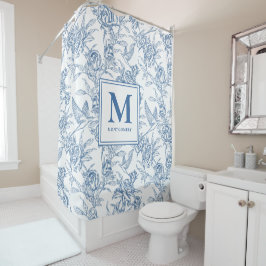 Cortina Para Box Toalete Francês Azul Monograma