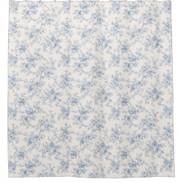 Cortina Para Box Toile Buquê Floral Azul Creme Botânico Vintage
