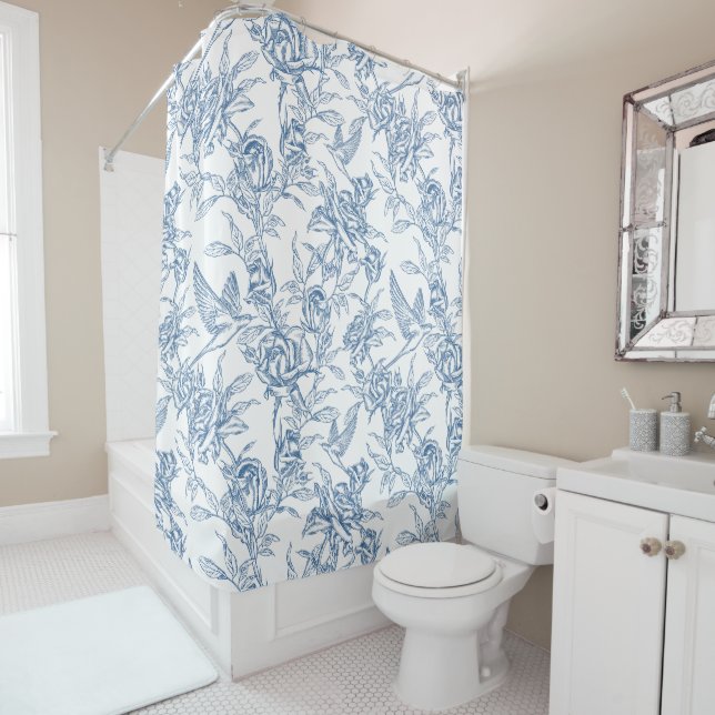 Cortina Para Box Toile de Jouy Azul Francesa (In Situ)