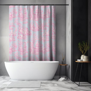Cortina Para Box Tóile de jouy azul-rosa Elegante