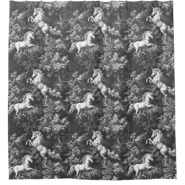Cortina Para Box Toile De Jouy Monocromos Unicórnios (Frente)
