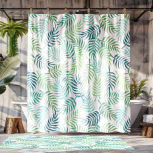 Cortina Para Box Tons verdes ameixas tropicais tapete