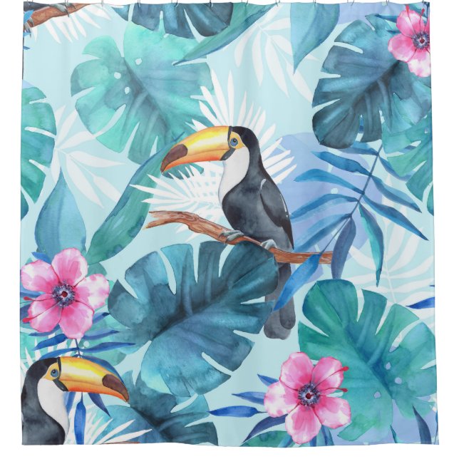 Cortina Para Box Toucans de aquarela: Tropical Sem costura (Frente)