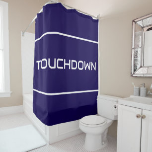 Cortina Para Box TOUCHDOWN Listras de Texto Branco Moderno em Azul