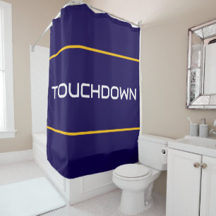 Cortina Para Box TOUCHDOWN Texto Branco Listras Laranja no Azul Mar
