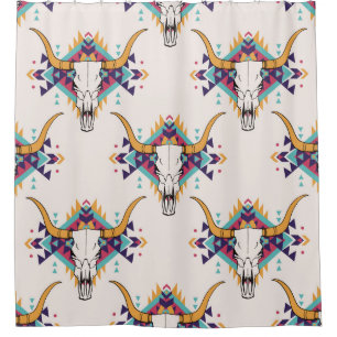 Cortina Para Box Touro Tribal Caveira: Boho Sem Semente