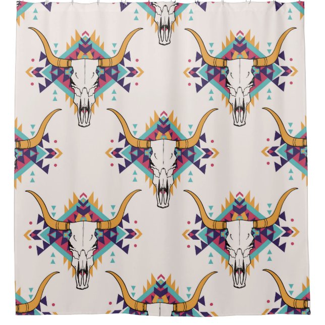 Cortina Para Box Touro Tribal Caveira: Boho Sem Semente (Frente)