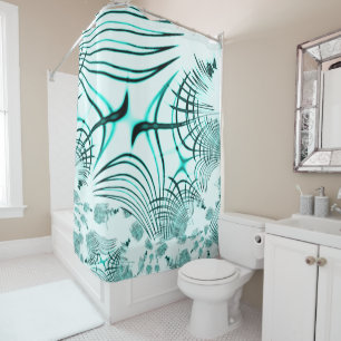 Cortina Para Box Traço curvo do aqua ciano cruzado sobre fundo leve