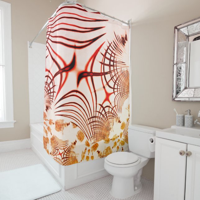 Cortina Para Box Traços curvos vermelhos cruzados com efeito envelh (In Situ)