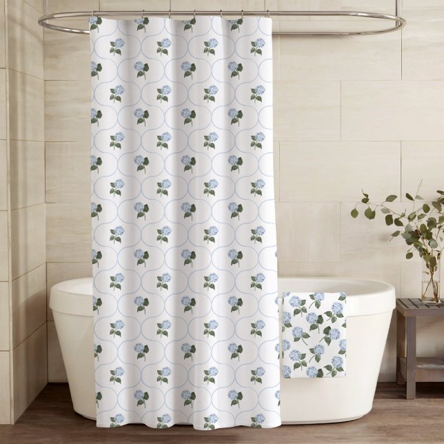 Cortina Para Box Trellis de Hortênsia Azul  (Hydrangea Trellis Blue Shower Curtain)