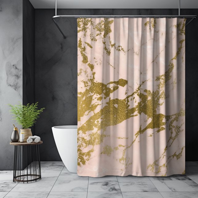 Cortina Para Box Trendy Blush Dourado Marble Rosa (Trendy Blush Pink Gold Marble Shower Curtain)