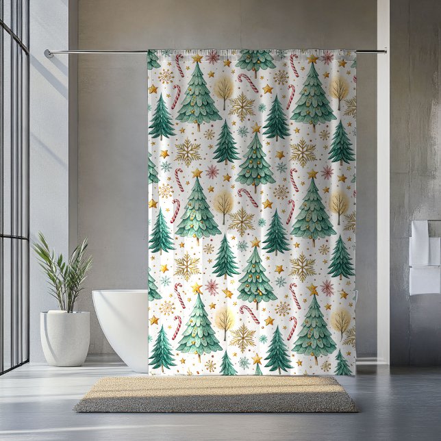 Cortina Para Box Trendy Christmas Trees and Candy Canes Curtain (Trendy Christmas Trees and Candy Canes Curtain)