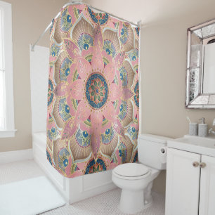 Cortina Para Box Trendy Metallic Dourado e Pink Mandala Design