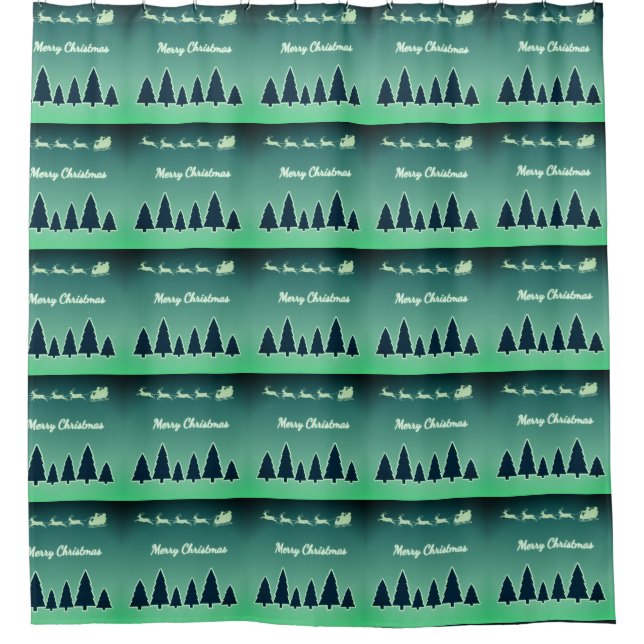 Cortina Para Box Treno de Natal Evergreen com Brilho de Azulejos (Frente)