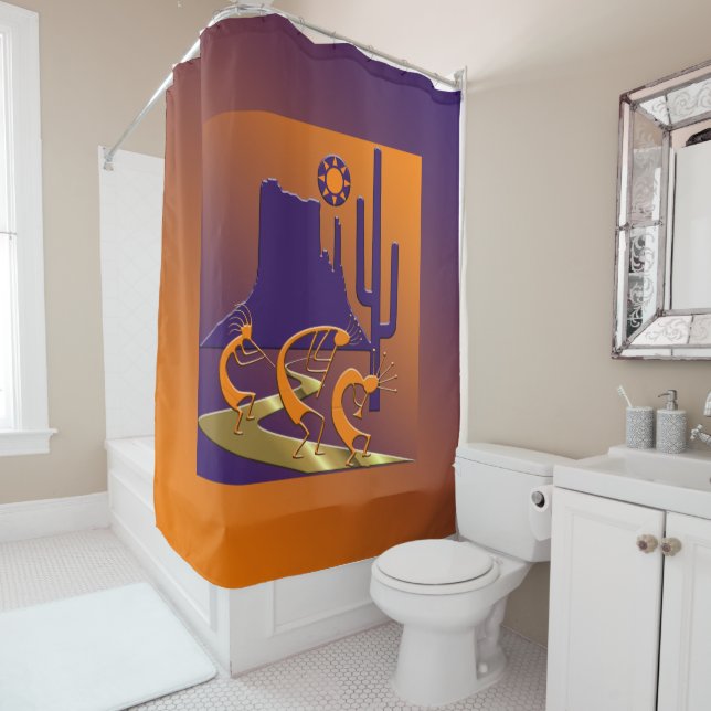 Cortina Para Box Três Kokopelli na estrada Ouro (In Situ)