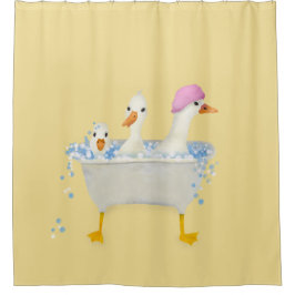 Cortina Para Box Três patos numa banheira aquarela caprichosa
