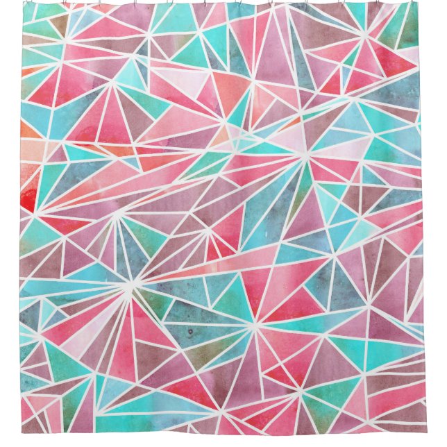 Cortina Para Box Triângulos de aquarela, mosaico brilhante de verão (Frente)