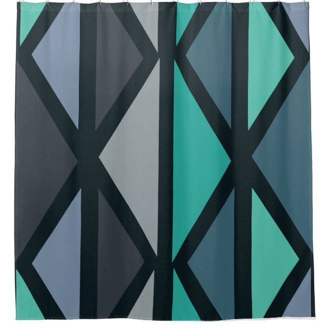 Cortina Para Box Triângulos de Arte Geométrica Retro Teal Preto (Frente)