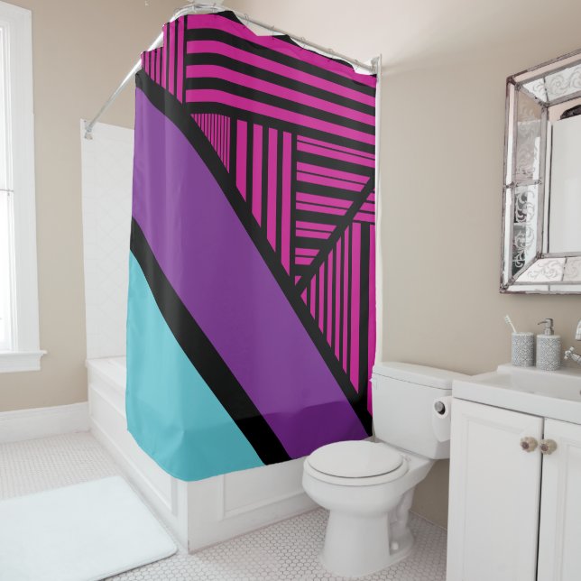 Cortina Para Box Triângulos - Rosa, Roxo, Azul e Preto (In Situ)