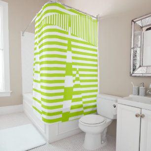 Cortina Para Box Triângulos - Verde limão e branco