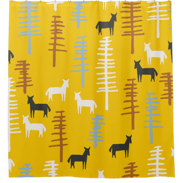 Cortina Para Box Tribal com cavalos e árvores, criativo (Frente)
