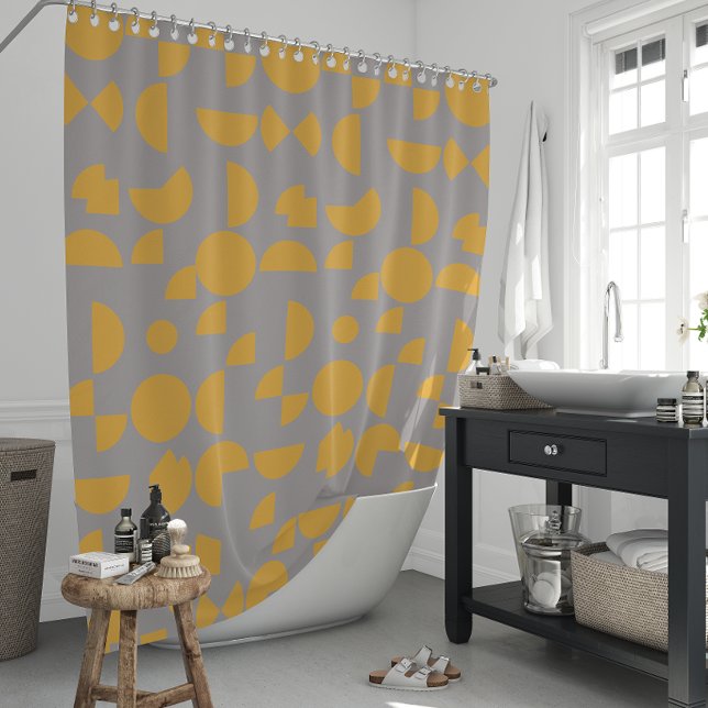 Cortina Para Box Tribal Geométrico Moderno da Cinza Amarela (Yellow Grey Modern Elegant Geometric Tribal Shower Curtain)