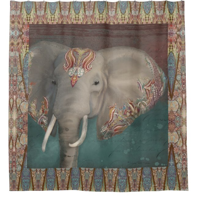 Cortina Para Box Tribal Kashmir Kani Pattern Elephant Boho Bohemian (Frente)