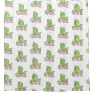 Cortina Para Box Trio de Plantas de Cacto em Aquarela à Mão Rosa Ve