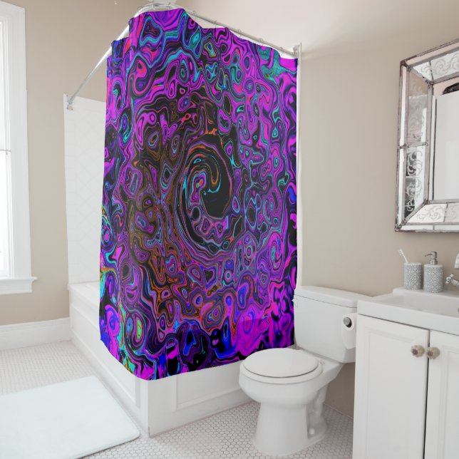 Cortina Para Box Trippy Black and Magenta Retro Liquid Swirl (In Situ)