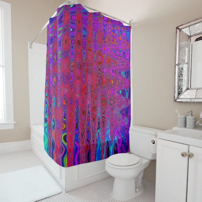 Cortina Para Box Trippy Red e Purple Abstrato Retro Atomic Waves (In Situ)