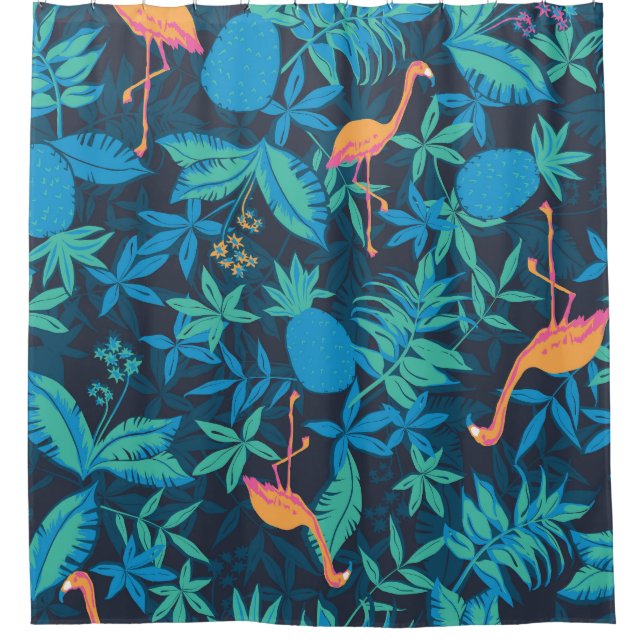 Cortina Para Box Tropical Artística: Padrão Flamingo Pineapple. (Frente)