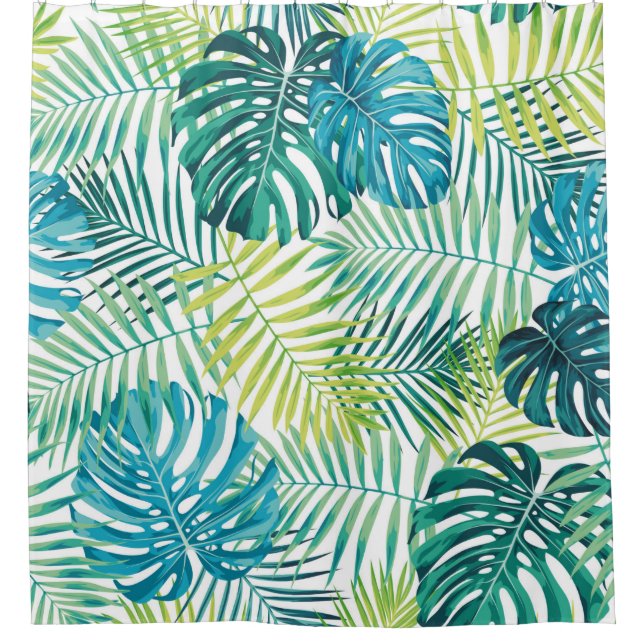Cortina Para Box Tropical leaf design featuring green/blue palm and (Frente)