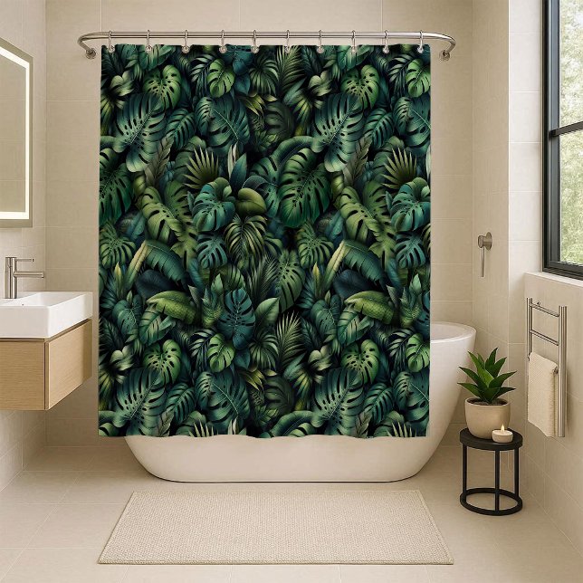 Cortina Para Box Tropical Monstera Botanical Green Jungle Shower Cu (Shower Curtain)
