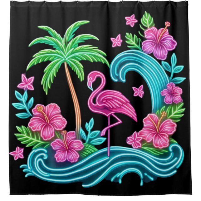 Cortina Para Box Tropical Neon Flamingo (Frente)