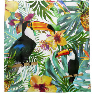 Cortina Para Box Tropical Toucan Paradise Palm Pineapple Modern