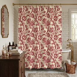 Cortina Para Box Tulipas Vermelhas e Creme Toile - Decoração Countr